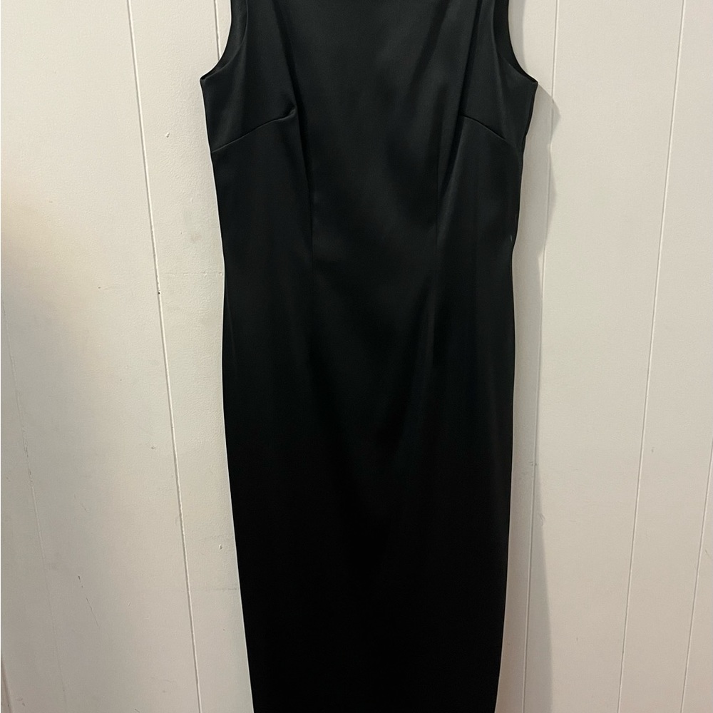 EUC Full length black satin sleeveless dress